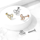 Cherry Diva Flat Back Stud 16 Gauge Internally Threaded Flat Back Crystal Heart Stud