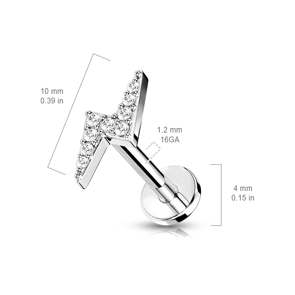 Cherry Diva Barbell 16 Gauge Crystal Lightning Bolt Cartilage / Tragus Stud