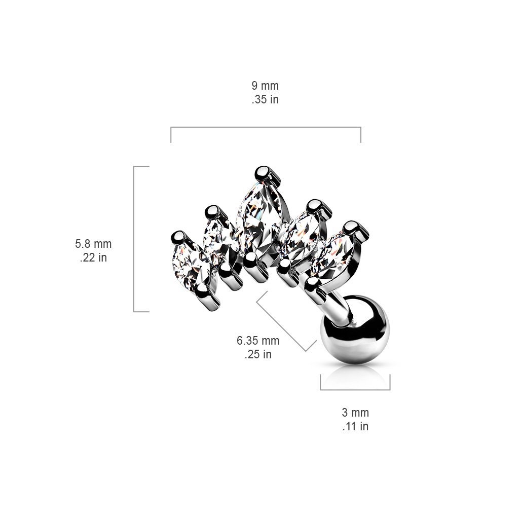 Cherry Diva Stud 16 Gauge Five Petal Marquise Flower Stud