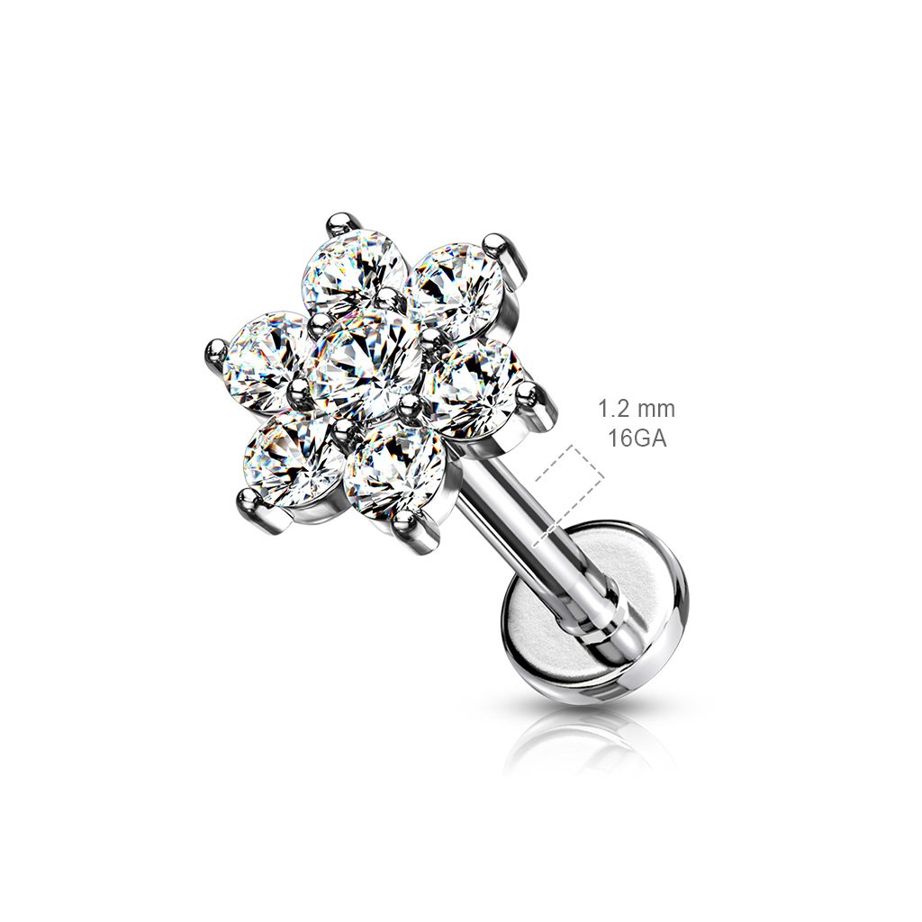 Cherry Diva Flat Back Stud 16 Gauge Flat Back Internally Threaded Crystal Flower Stud