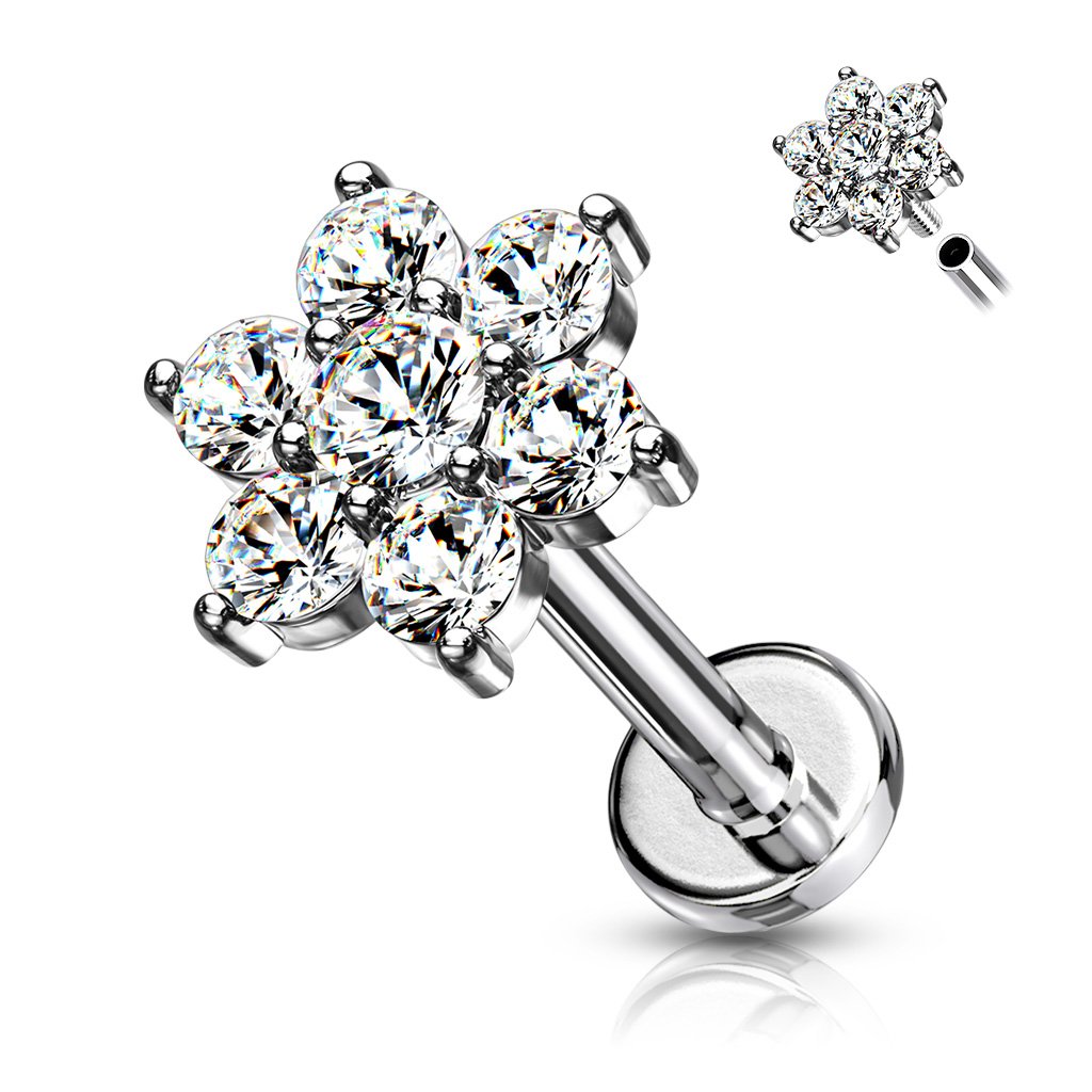 Cherry Diva Flat Back Stud 6MM 16 Gauge Flat Back Internally Threaded Crystal Flower Stud