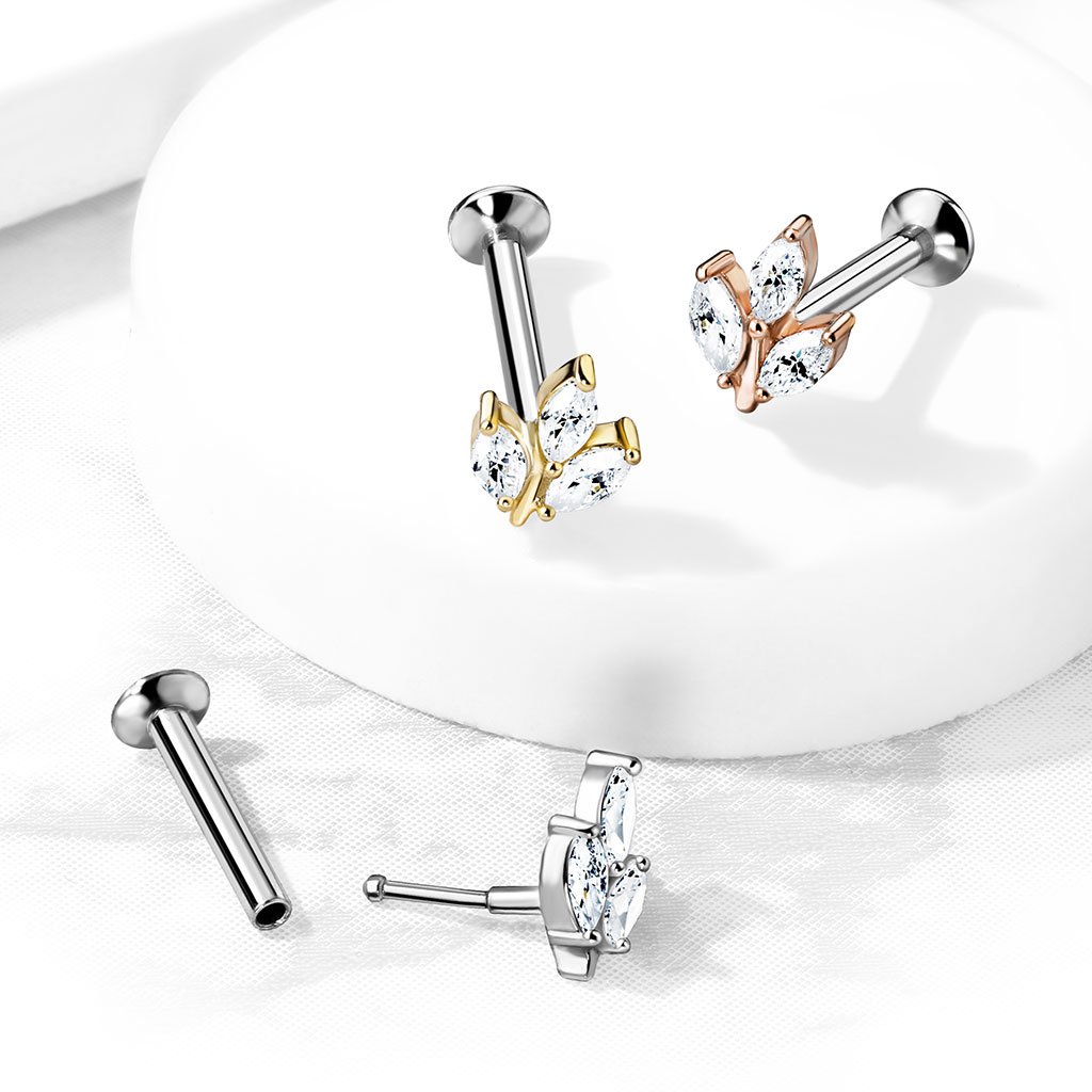Cherry Diva Flat Back Stud 16 Gauge Flat Back Dainty Push Fit Marquise Flower Stud