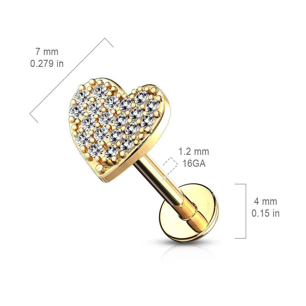 Cherry Diva Flat Back Stud 16 Gauge Flat Back Internally Threaded Crystal Heart Stud