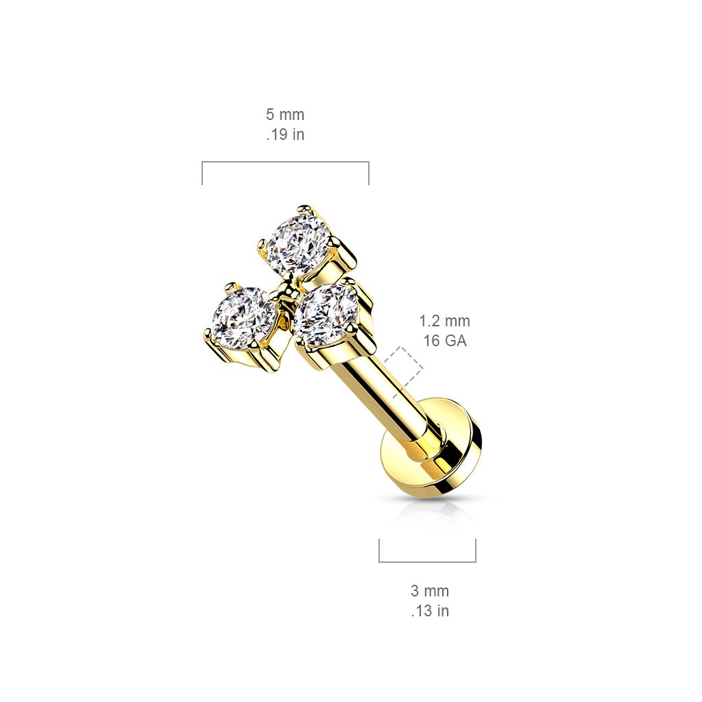 Cherry Diva Flat Back Stud 16 Gauge Flat Back Internally Threaded Triple Gem Stud