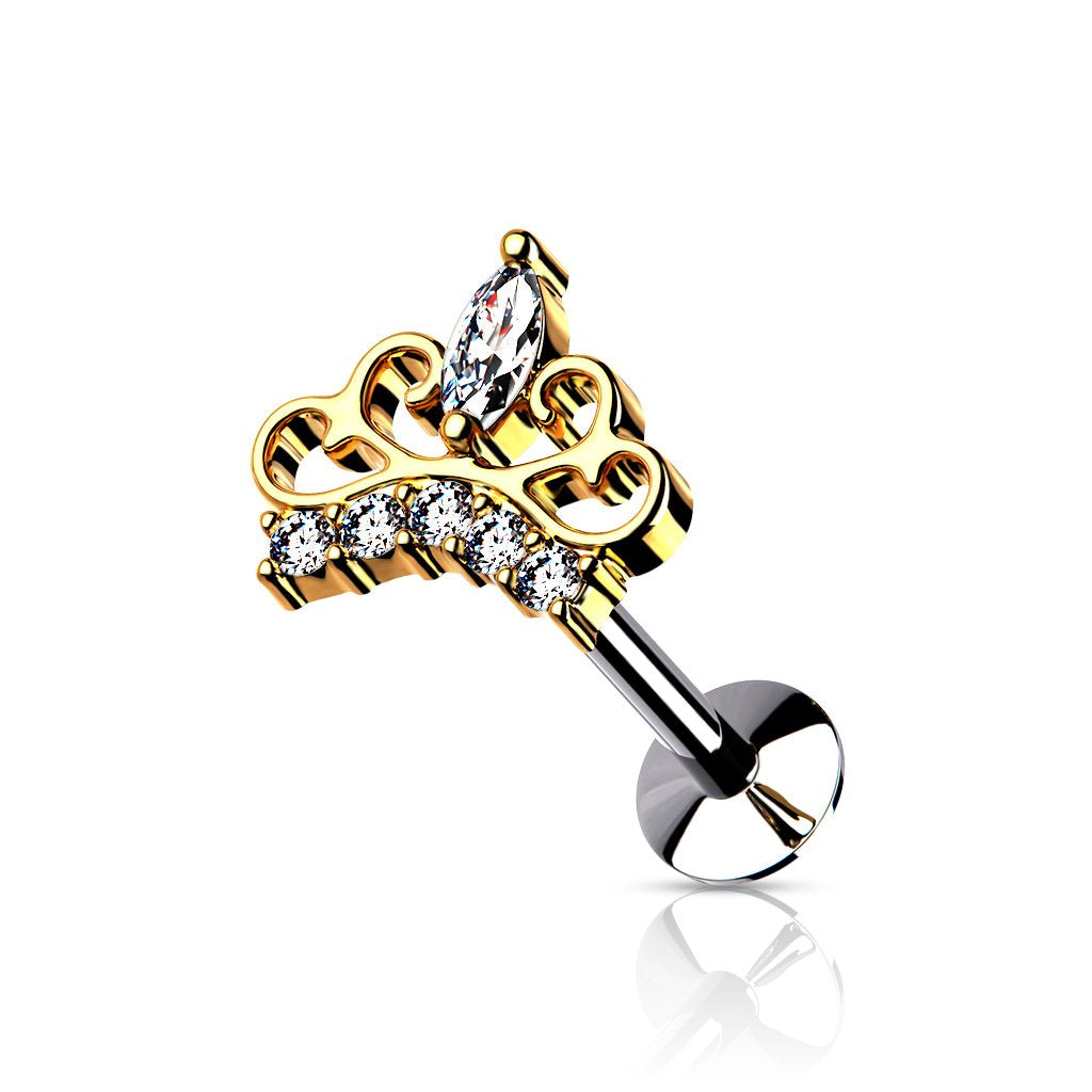 Cherry Diva Push Fit Stud GOLD 16 Gauge Push Fit Crystal Tiara Flat Back Stud