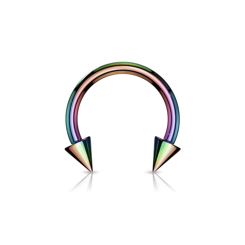 Cherry Diva Barbell RAINBOW 14 Gauge Titanium IP Plate Spike Horseshoe Barbell