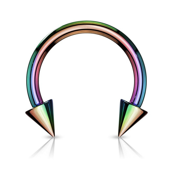 Cherry Diva Barbell RAINBOW 14 Gauge Titanium IP Plate Spike Horseshoe Barbell