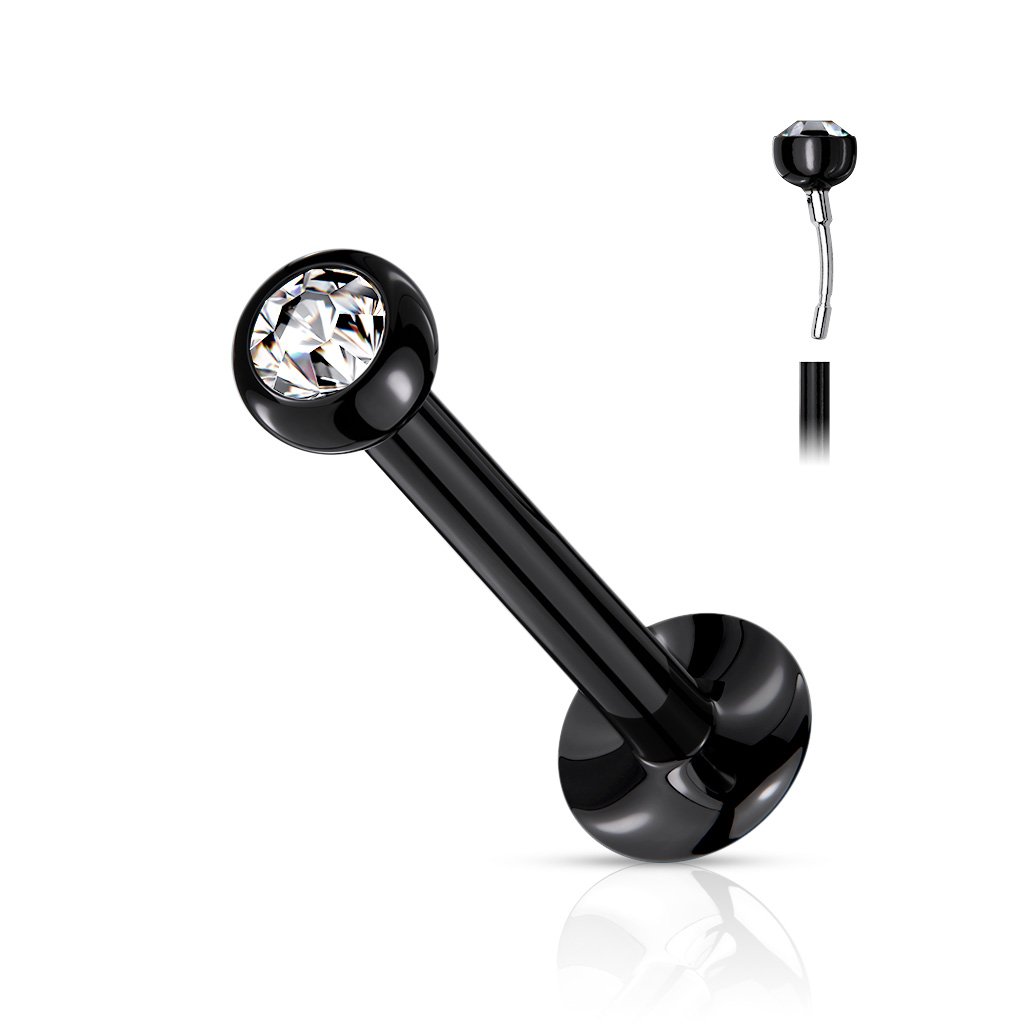 Cherry Diva Flat Back Stud Black 16 Gauge Push Fit Flat Back Crystal Top Cartilage / Labret Stud