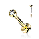 Cherry Diva Flat Back Stud Gold 16 Gauge Push Fit Flat Back Crystal Top Cartilage / Labret Stud