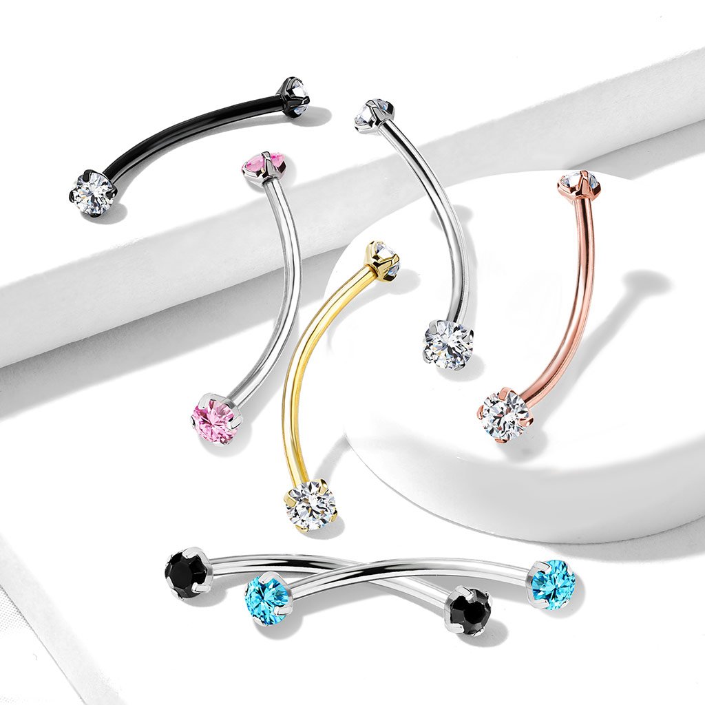 Cherry Diva Barbell 16 Gauge Surgical Steel Curved Barbell With Crystal Ends
