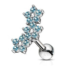 Cherry Diva Stud AQUA 16 Gauge Triple Crystal Flower Cartilage / Tragus Stud