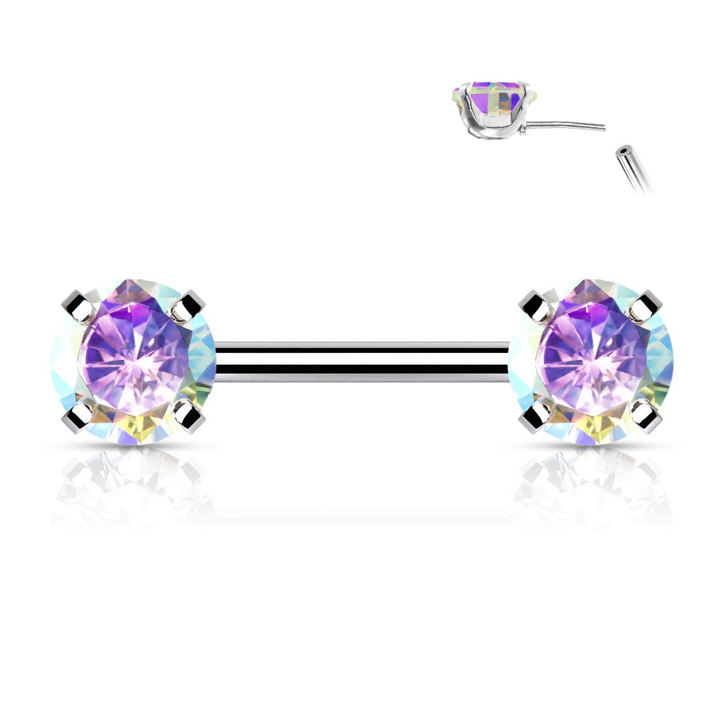 Cherry Diva Nipple Ring Aurora 14 Gauge Press Fit Crystal Barbell Nipple Ring