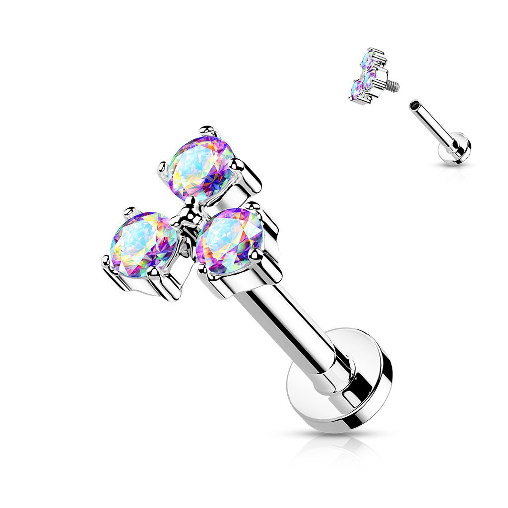 Cherry Diva Flat Back Stud 16 Gauge Flat Back Internally Threaded Triple Gem Stud