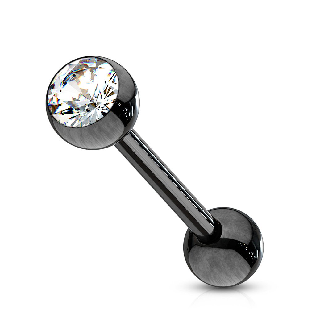 Cherry Diva Barbell BLACK 14 Gauge Crystal Topped Metallic Tongue Barbell