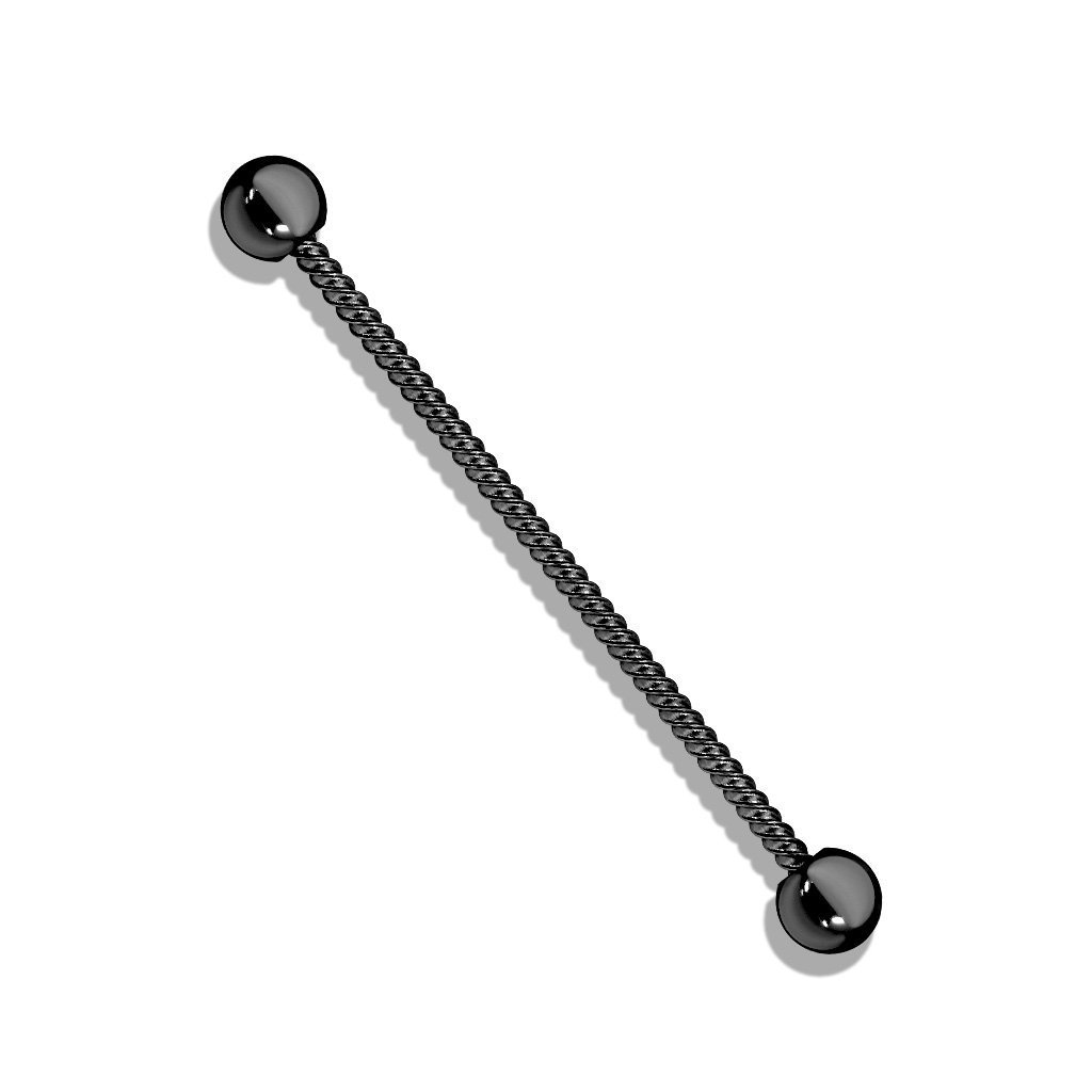 Cherry Diva Barbell Black 14 Gauge Twisted Rope Surgical Steel Industrial Barbell