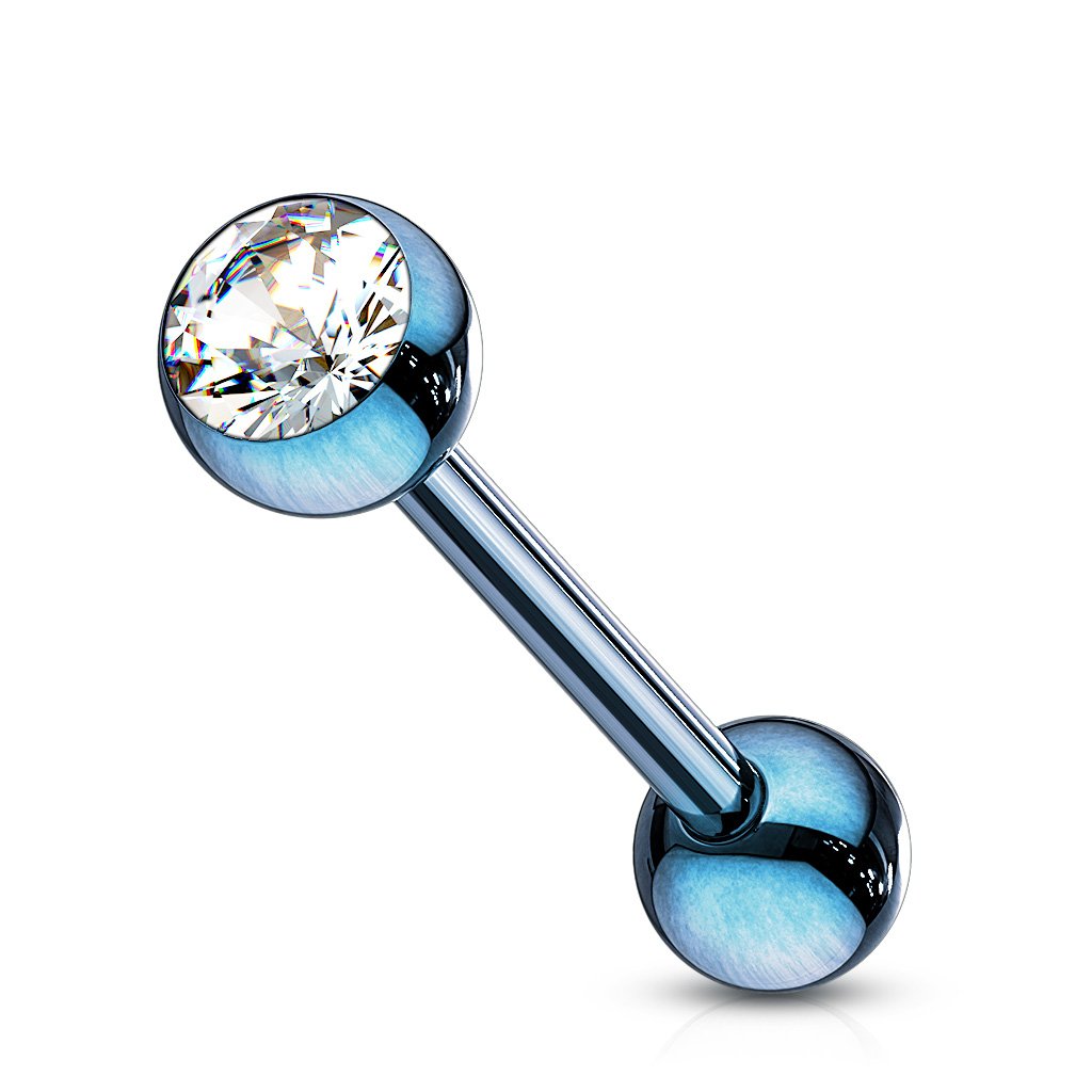 Cherry Diva Barbell BLUE 14 Gauge Crystal Topped Metallic Tongue Barbell
