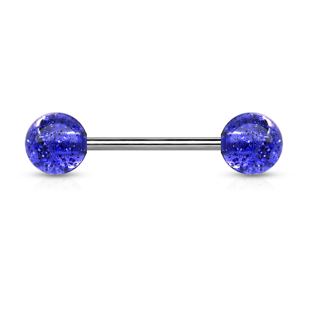 Cherry Diva Barbell BLUE 14 Gauge Titanium Barbell With Glitter Ball Ends