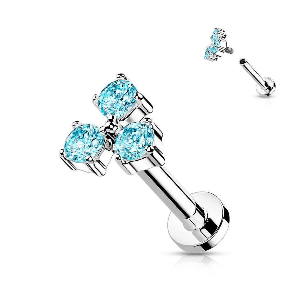 Cherry Diva Flat Back Stud Blue 16 Gauge Flat Back Internally Threaded Triple Gem Stud