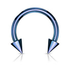 Cherry Diva Barbell BLUE 14 Gauge Titanium IP Plate Spike Horseshoe Barbell