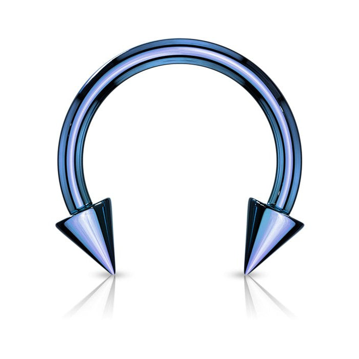 Cherry Diva Barbell BLUE 14 Gauge Titanium IP Plate Spike Horseshoe Barbell