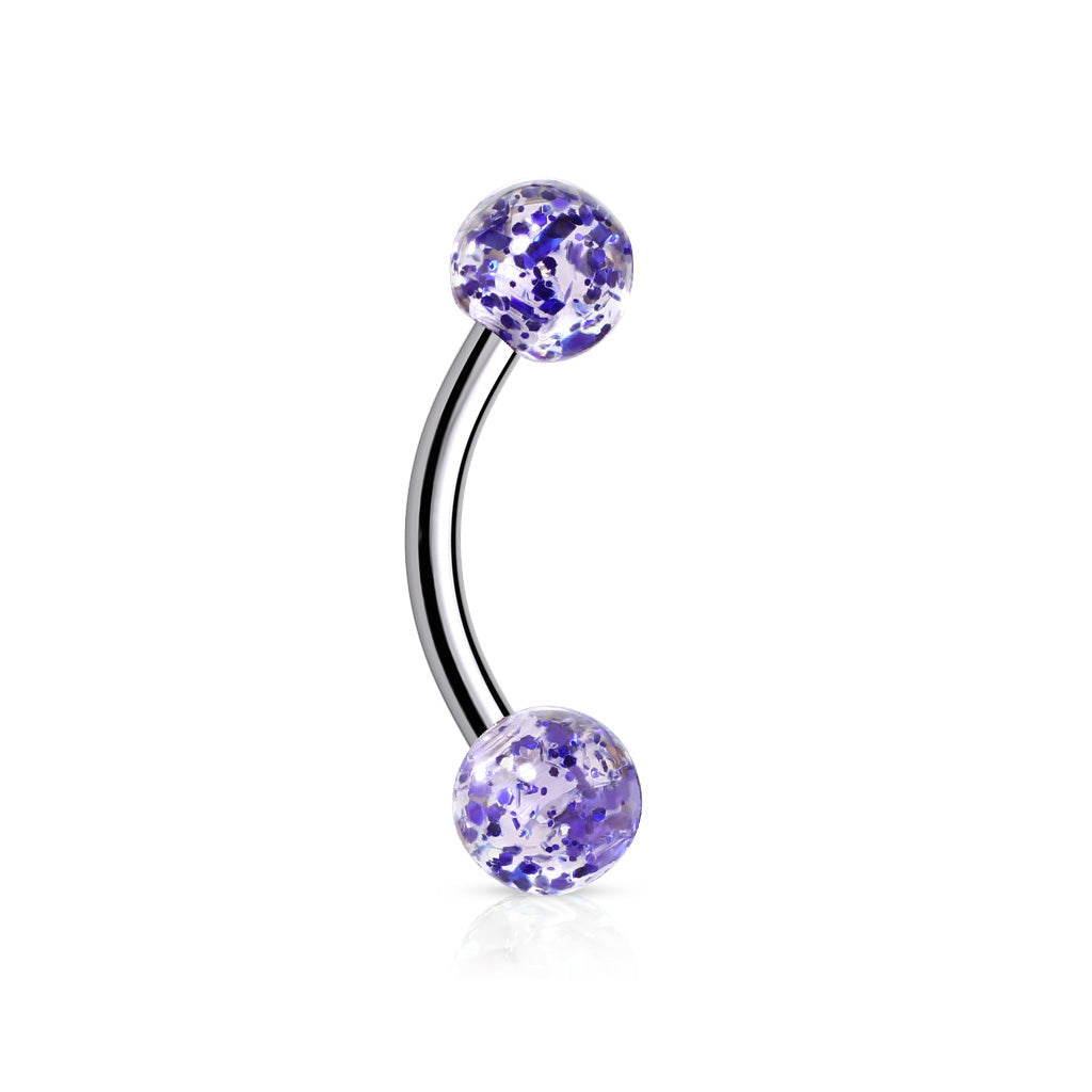 Double Glitterball Surgical Steel Curved Eyebrow Barbell