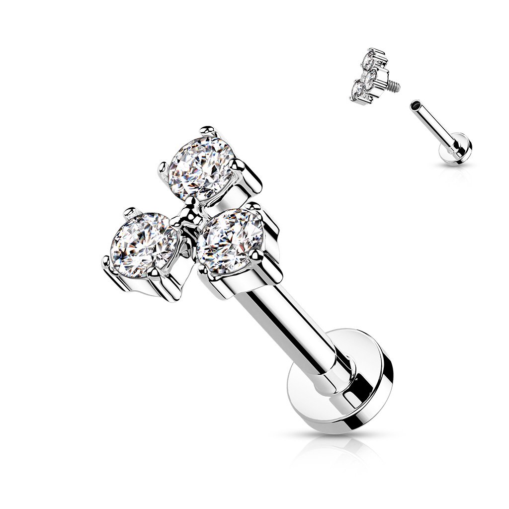 Cherry Diva Flat Back Stud Clear 16 Gauge Flat Back Internally Threaded Triple Gem Stud