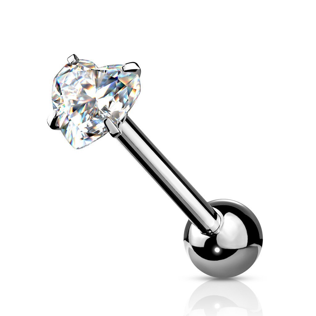 Crystal Heart Prong Tongue Barbell