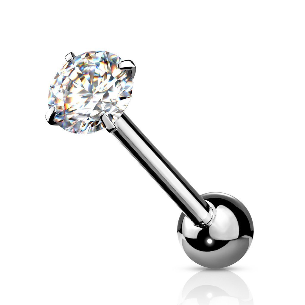 Cherry Diva Barbell Clear 14 Gauge Prong Set Round Crystal Tongue Barbell