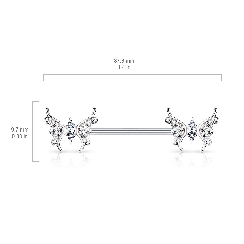 Cherry Diva Nipple Ring 14 Gauge Crystal Butterfly Barbell Nipple Bar