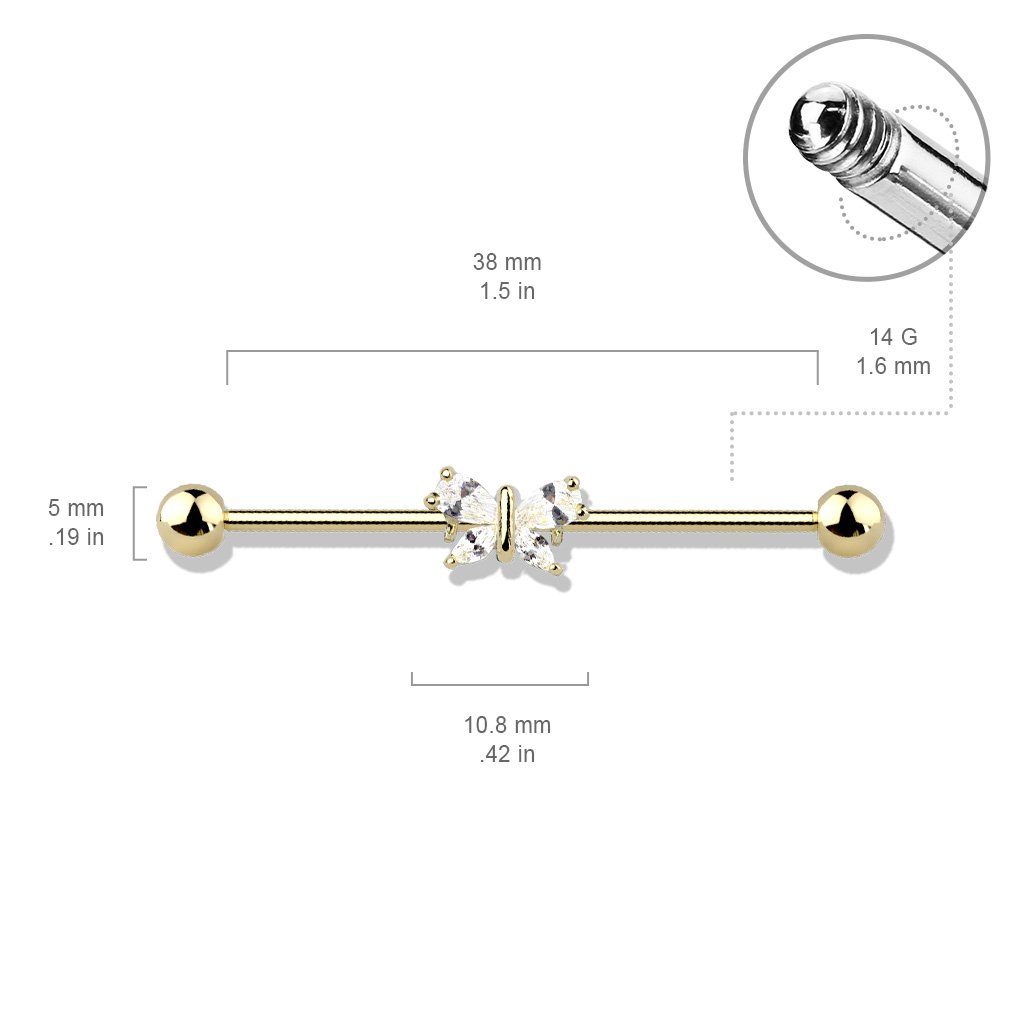 Crystal Butterfly Industrial Barbell