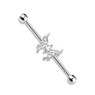 Cherry Diva Barbell 14 Gauge Crystal Butterfly Industrial Barbell - Silver