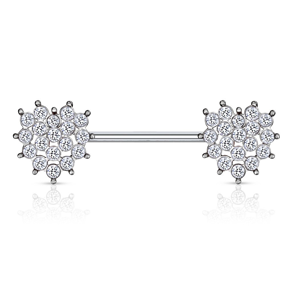 Crystal Cluster Heart Barbell Nipple Ring