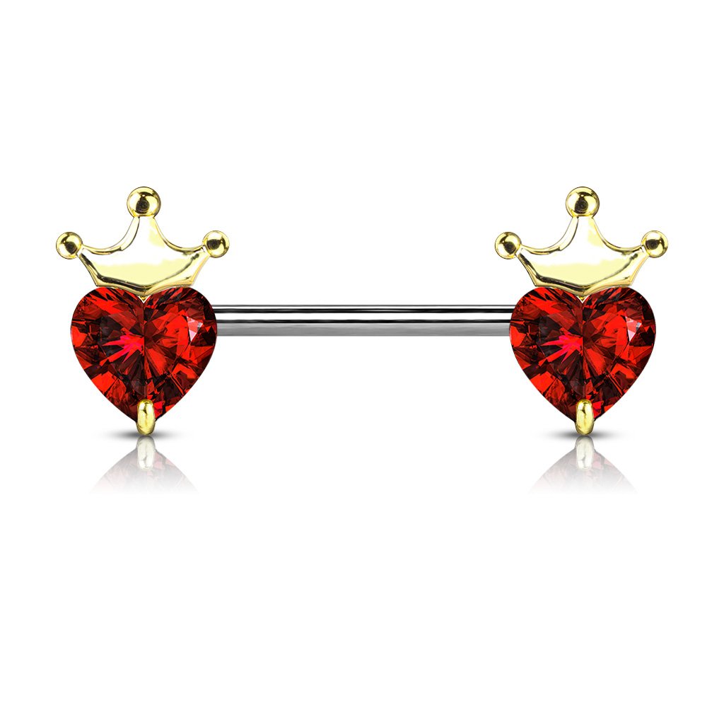 Crystal Crown & Heart Barbell Nipple Ring 