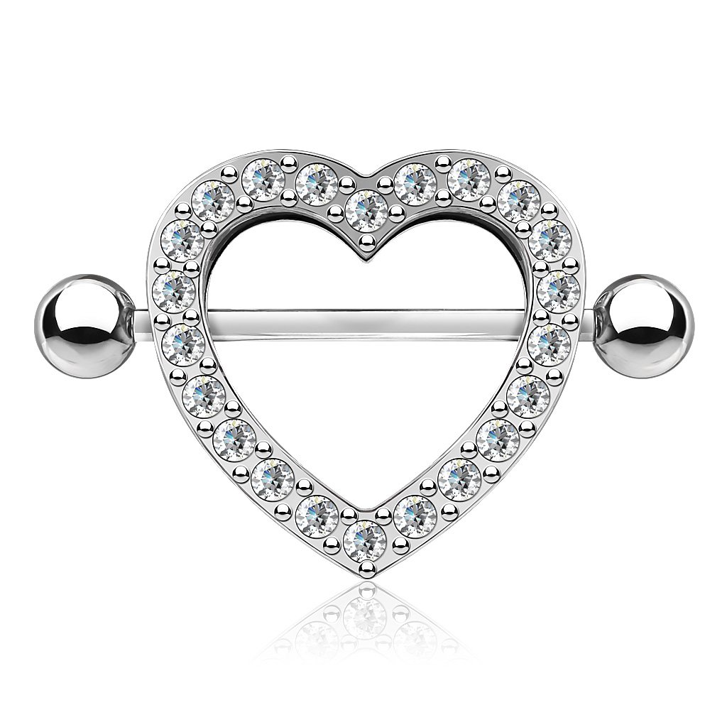 Cherry Diva Barbell 14 Gauge Crystal Heart Barbell Nipple Shield - Clear