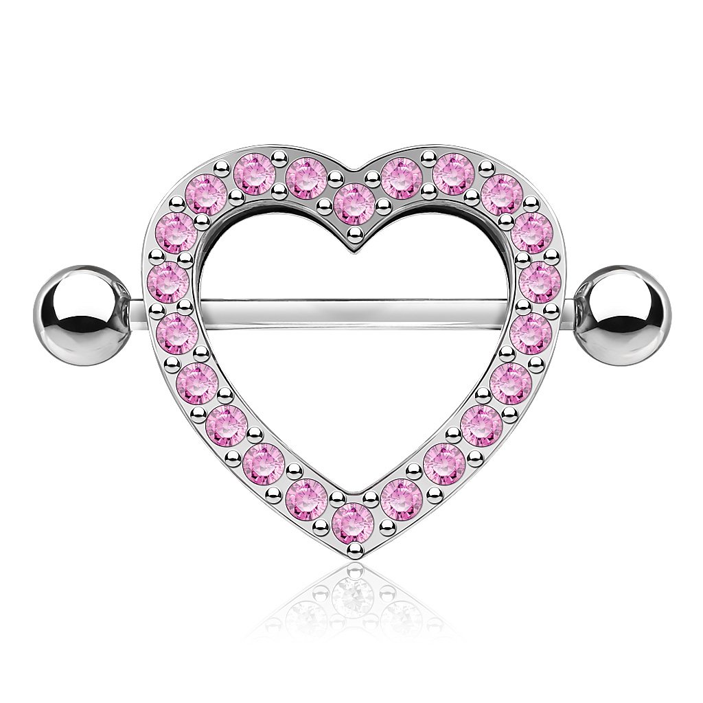 Crystal Heart Nipple Shield Barbell - Pink