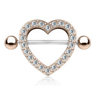Crystal Heart Nipple Shield Barbell - Rose Gold