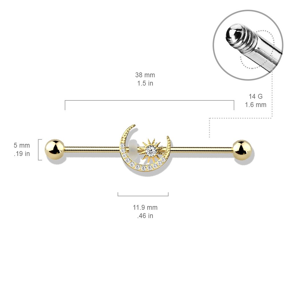 Cherry Diva Barbell 14 Gauge Crystal Moon Industrial Barbell - Silver