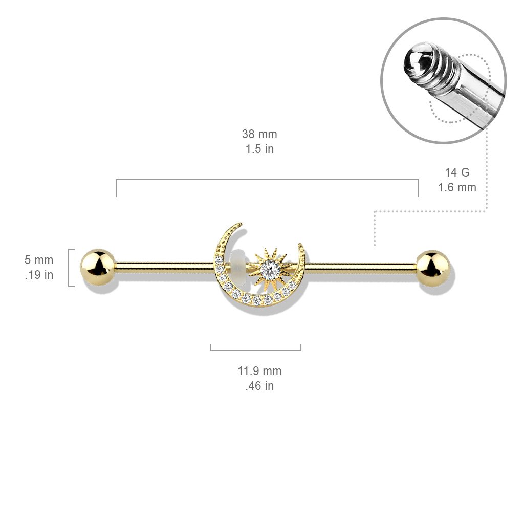 Crystal Moon Industrial Barbell - GoldCrystal Moon Industrial Barbell - Silver