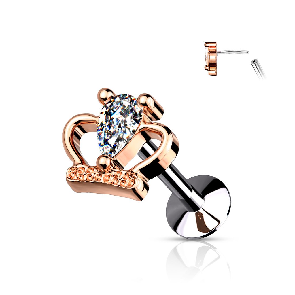 Dainty Crystal Crown Cartilage / Tragus Barbell Stud - Gold / Silver