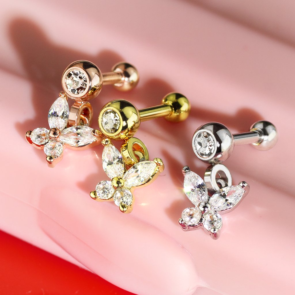Dangling Butterfly Cartilage / Tragus Barbell Stud Silver