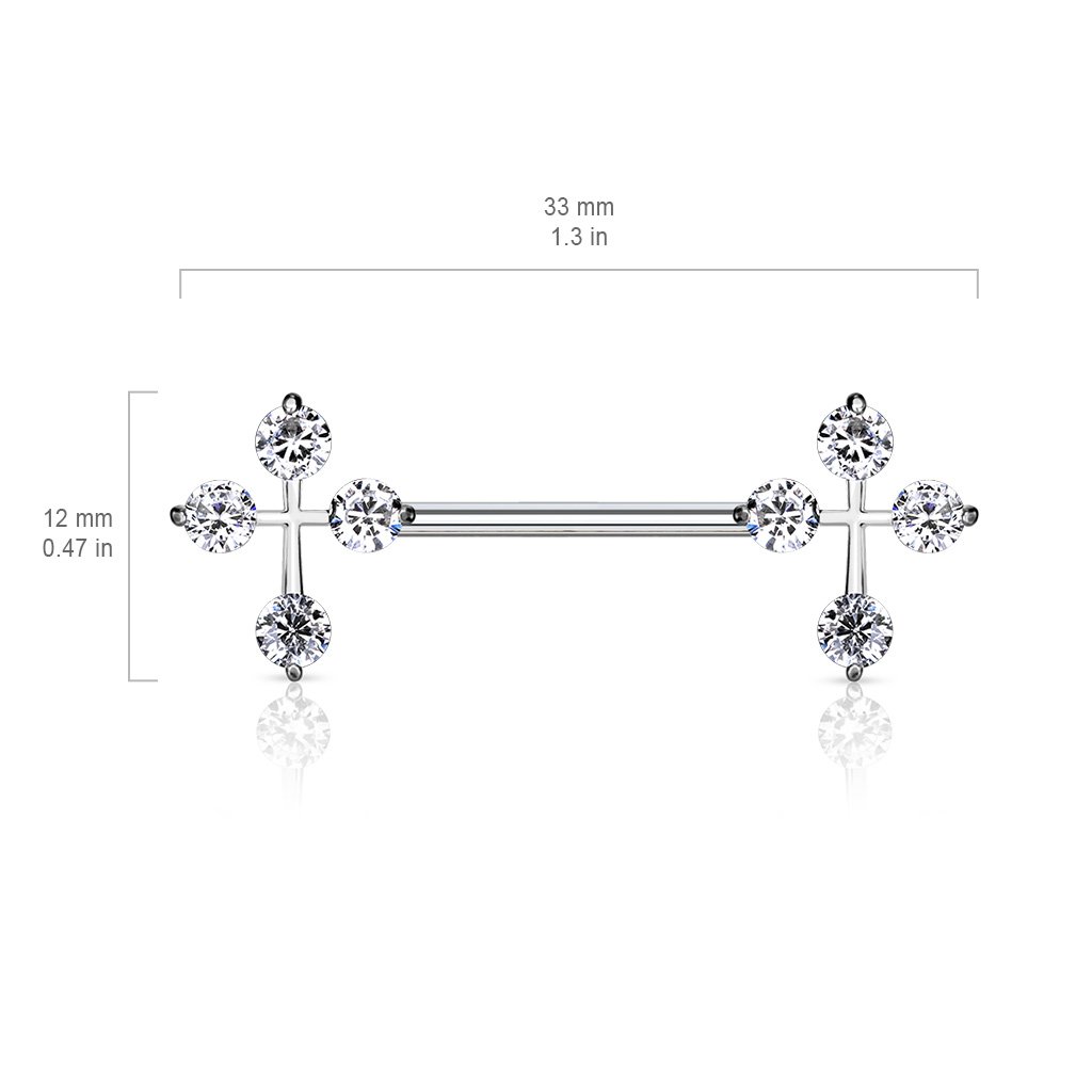 Cherry Diva Nipple Ring 14 Gauge Double Crystal Cross Nipple Bar