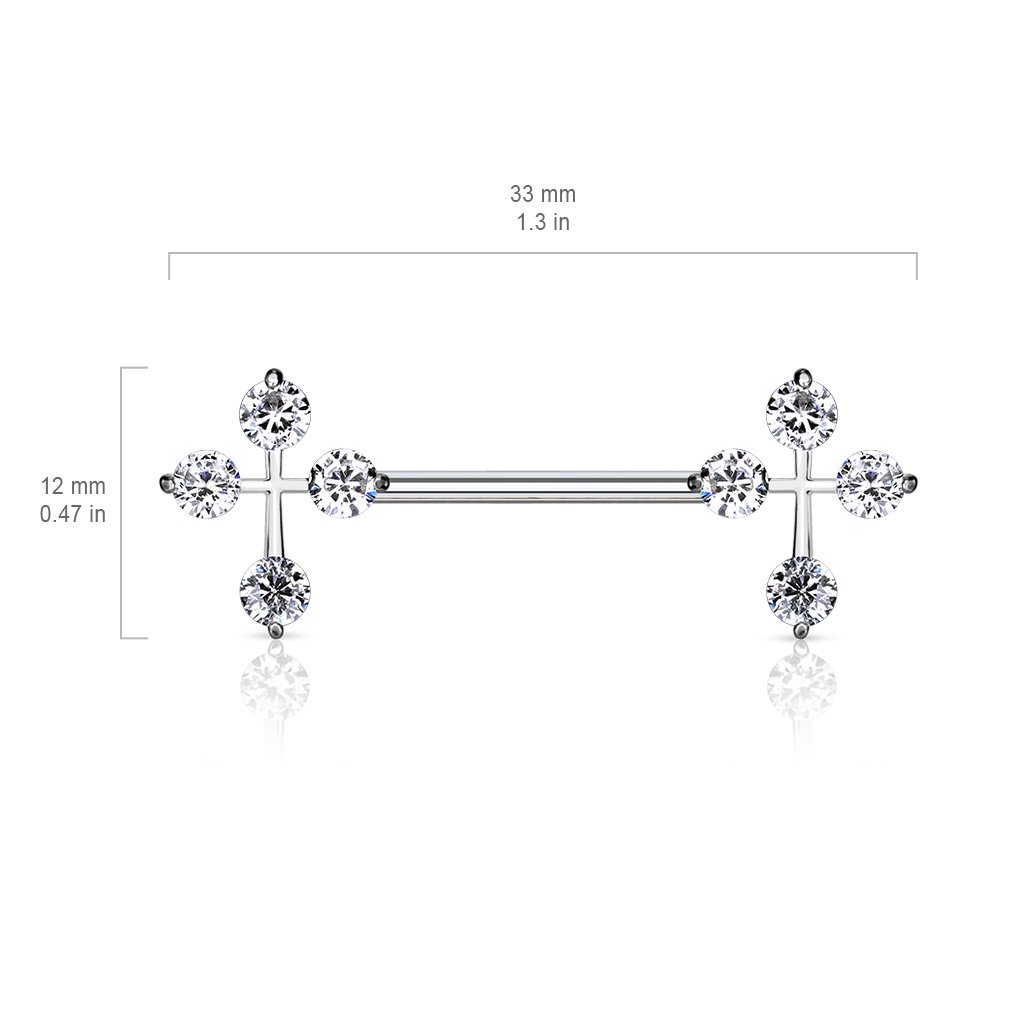Double Crystal Cross Barbell Nipple Ring