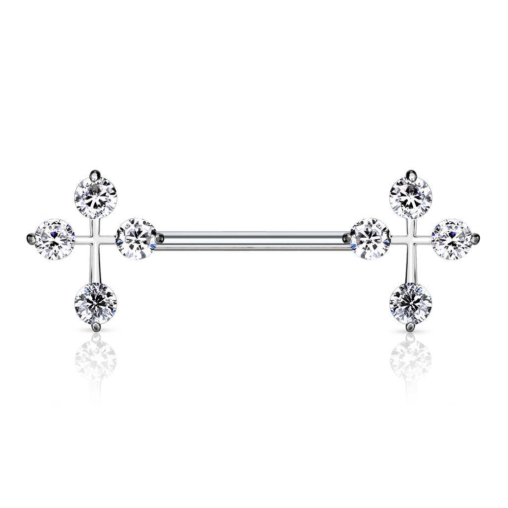 Cherry Diva Nipple Ring 14 Gauge Double Crystal Cross Nipple Bar