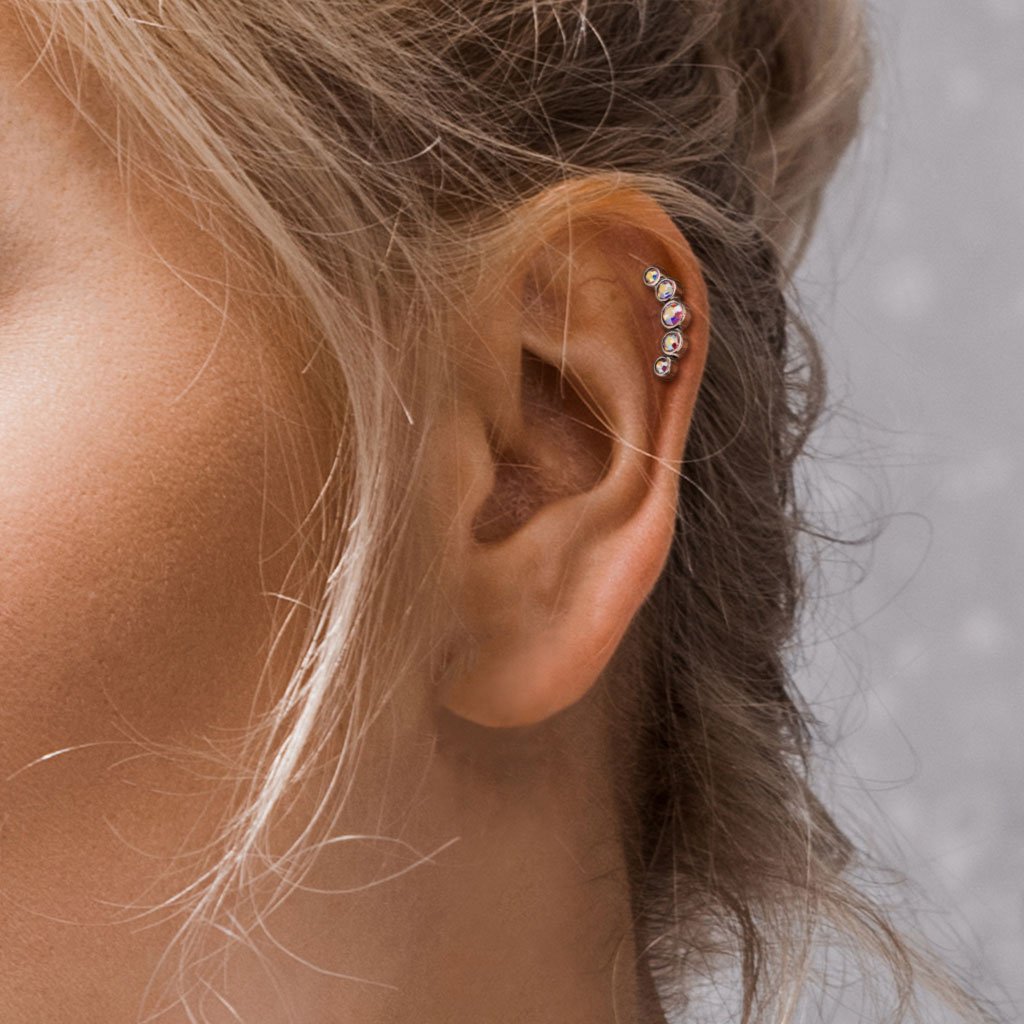 Cherry Diva Stud 16 Gauge Five Gem Curved Cartilage Stud