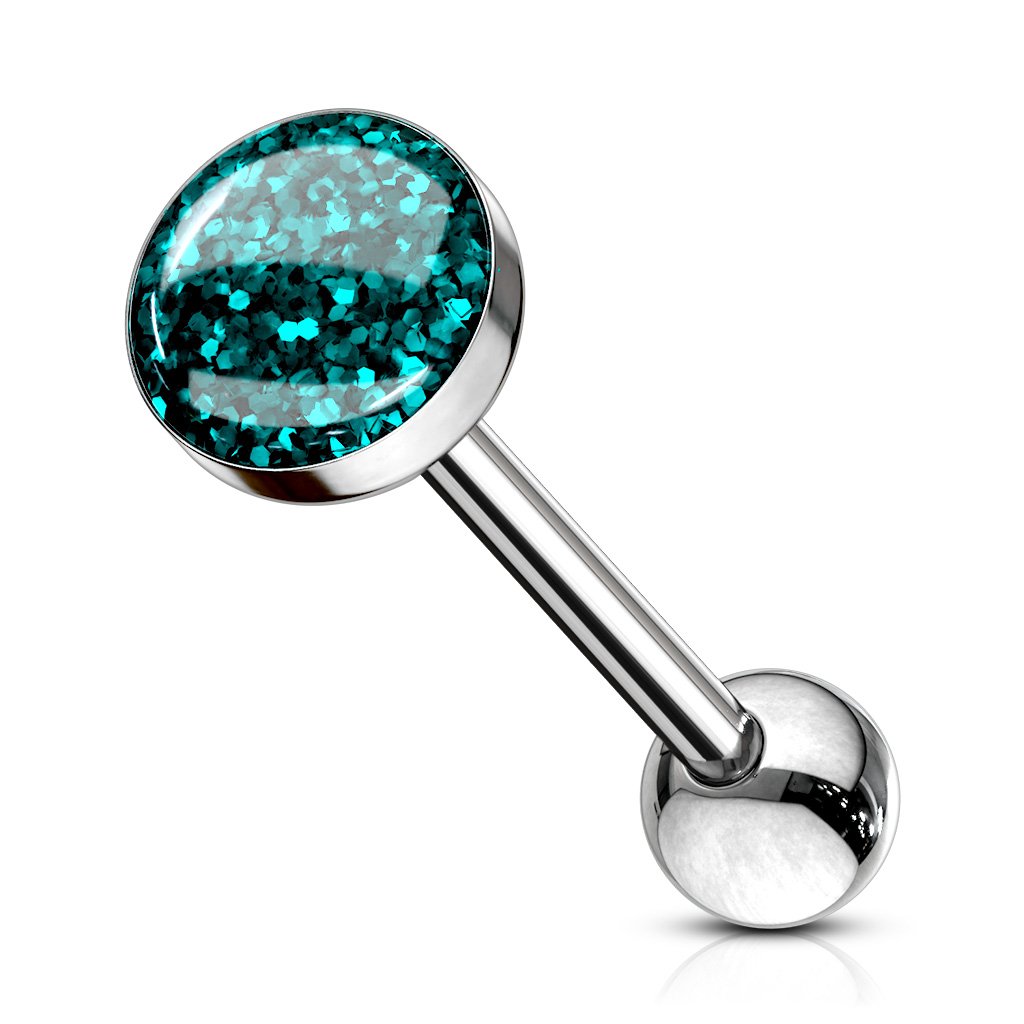 14 Gauge Glitter Top Tongue Barbell Aqua