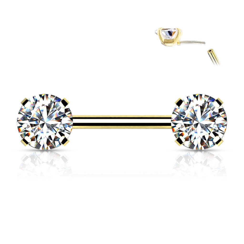 Cherry Diva Nipple Ring Gold 14 Gauge Press Fit Crystal Barbell Nipple Ring