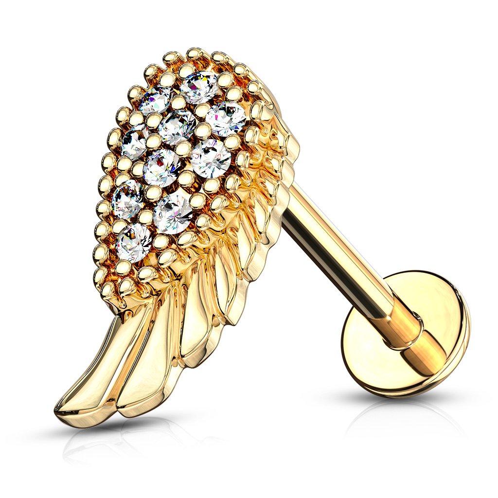 16 Gauge Crystal Wing Flat Back Cartilage / Tragus Barbell Stud