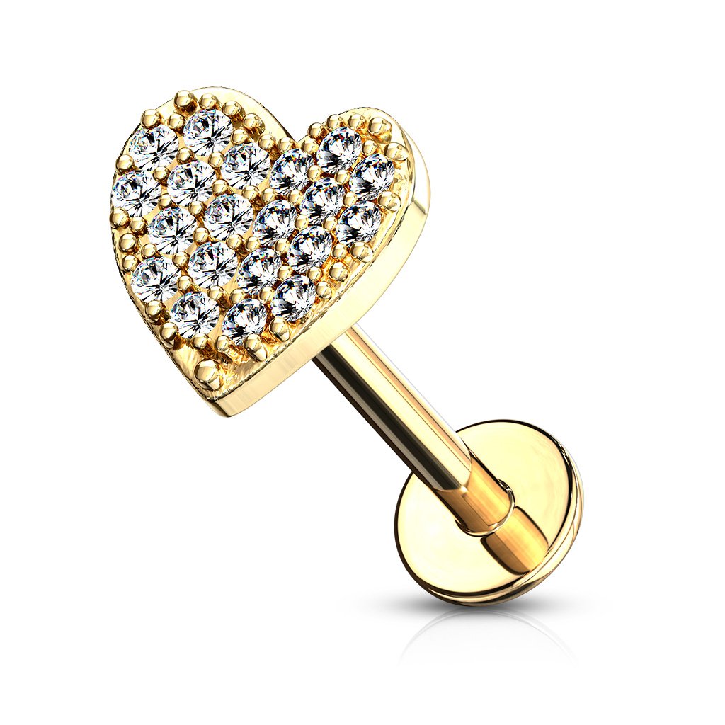 Cherry Diva Flat Back Stud GOLD 16 Gauge Flat Back Internally Threaded Crystal Heart Stud