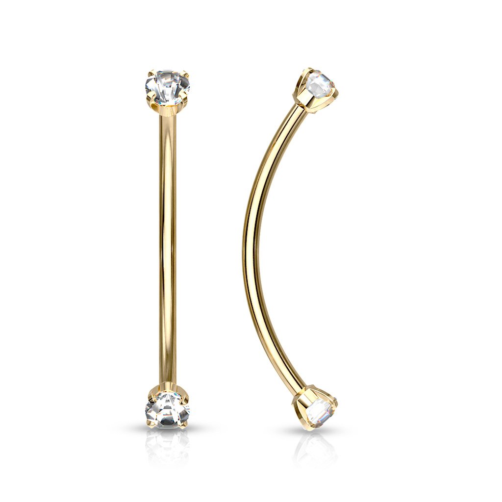 Cherry Diva Barbell GOLD 16 Gauge Surgical Steel Curved Barbell With Crystal Ends