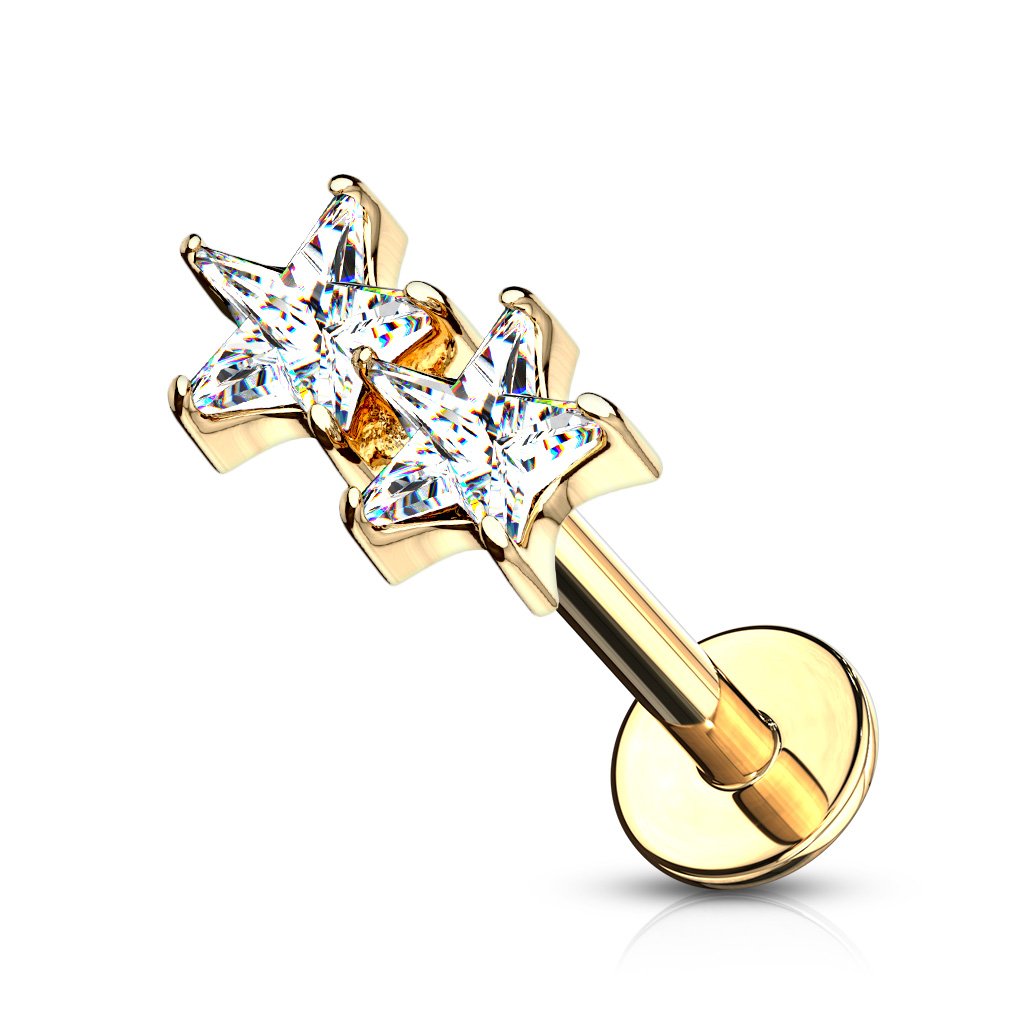 Cherry Diva Flat Back Stud Gold / Clear Crystal 16 Gauge Twin Crystal Star Flat Back Stud